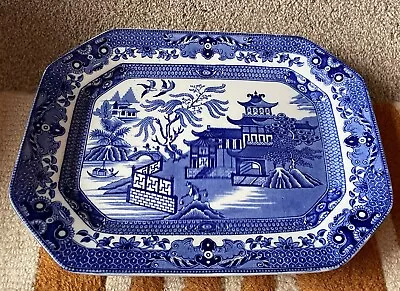 Buy Vintage Burleigh Ware Rectangular Plate Blue White Willow Pattern • 10£