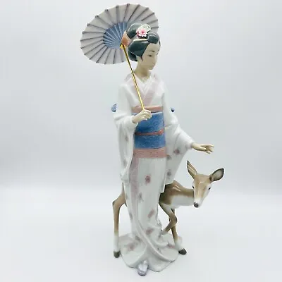 Buy Lladro Figurine 6396 'Oriental Forest' Japanese Geisha Girl With Parasol & Deer • 498.07£