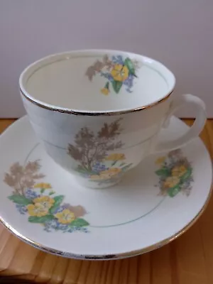 Buy Washington Pottery Hanley Yellow Blue Floral Gold Trim Tea Cup & Saucer Set • 9£