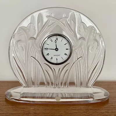 Buy Lalique French Signed Crystal Glass Iris Working Mantel Clock Late 20th Century • 540£