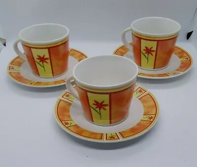 Buy ROYAL NORFOLK Orange Flower Pottery / Ceramic Cups And Saucers Set Of Three  VGC • 7.99£