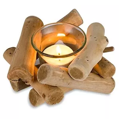 Buy Rustic Wooden Tea Light Candle Holders With Glass Cup Driftwood Votive • 13.99£