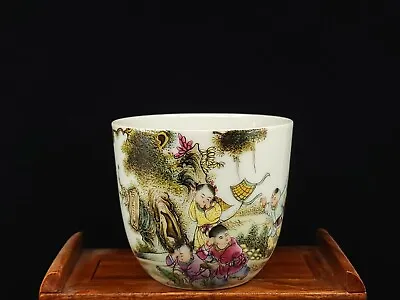 Buy Fine Chinese Enamel  Hand Painted Children At Play Pattern Porcelain Cup • 340.46£