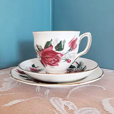 Buy Duchess Bone China Trio Large Red Roses Vintage Tea Cup Saucer Side Plate • 12£
