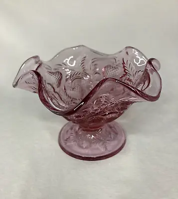 Buy Vintage Fenton Glass Dusty Rose Pink Strawberry Footed Bowl Ruffled 5  • 14.20£