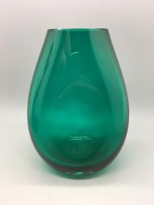Buy Scandinavian Green Glass Doughnut Vase - Pinched Teardrop Shape • 29.95£