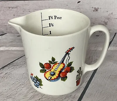 Buy Mid-Century Lord Nelson Pottery 1 & 1/2 Pint Measuring Jug - Guitar & Cactus 🌵 • 18£