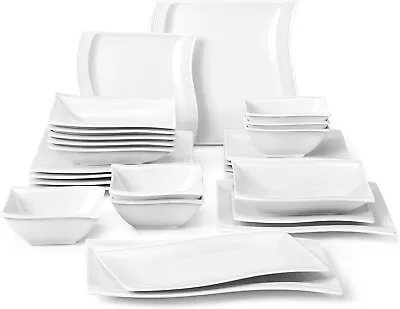 Buy 26pc Marble White Dinner Set Square Plates Bowls Serving Platter Crockery For 6 • 129.95£