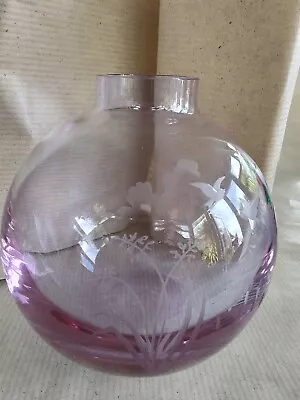 Buy Vintage Caithness Alexandrite Neodymium Glass Globe Vase Etched Sky Lark Omagh • 12£