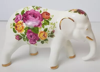 Buy CROWN Fine Bone China Elephant White Floral Design Gold H9.5cm Vgc • 7.99£