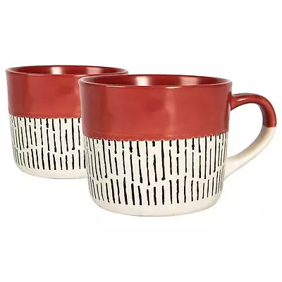 Buy 2x Red 450ml Dipped Dash Stoneware Coffee Mugs Large Rustic Ceramic Tea Cups Set • 10£