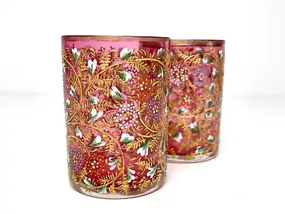 Buy Moser Antique Art Nouveau Bohemian Cranberry Glasses With Gold Gilding And Ename • 114£