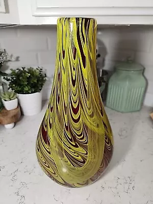 Buy Murano Style Red Yellow Swirl Heavy Hand Blown Art Glass Vase Flame Fire 15”  • 70.87£
