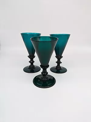 Buy Antique Vintage Bristol Green Mouth Blown Victorian Glass Goblet Glasses X 3 • 70£