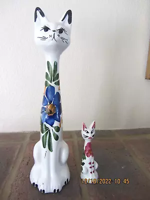Buy 2 X CAT ORNAMENTS, WHITE MULTI, GREY & WHITE - Approx. 9 1/2  And 4  Tall • 8.99£