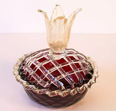 Buy Antique Murano Lattice Vase Candle Holder Red Glass With Gold Mica 5in High • 30£
