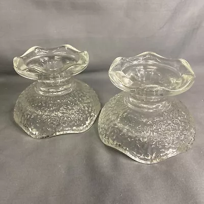 Buy Vintage Anchor Hocking Reversible Clear Pebbled Glass Candle Holders, Set Of 2 • 15.18£
