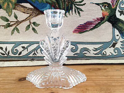 Buy VINTAGE (clear) PRESSED GLASS DECORATIVE CANDLESTICK • 5.50£