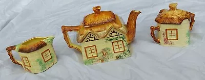 Buy Vintage Keele St Pottery Thatch Roof Cottage Service Teapot Sugar Creamer • 25.49£