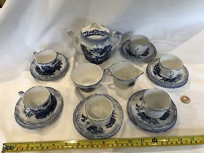 Buy Antique Victorian Childs Blue & White 22 Piece China T-set Chas Dickens Scenes • 35£