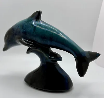 Buy Vintage Blue Mountain Pottery Dolphin Blue Green Dripping Glaze Leaping 6”  • 14.22£