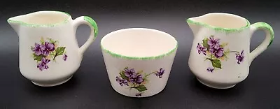 Buy Vintage Swinnertons Staffordshire England Sugar Bowl & 2 Creamers With Violets • 35.57£
