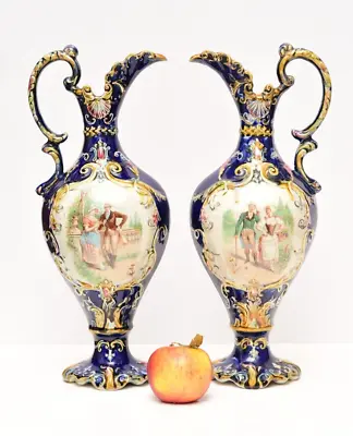 Buy Antique Large Cobalt Pair Vases Jugs French Sevres Style Beautiful • 12.50£
