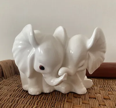 Buy Vintage Royal Osborne White Bone China Baby Elephants Duo With Trunks Entwined • 10£