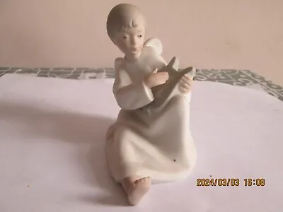 Buy Nao Lladro Bisque Porcelain Boy Angel With Harp Matte • 5.99£