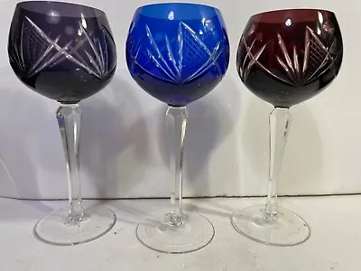 Buy Vintage Bohemia Wine Glasses - Blue, Purple, Maroon - Set Of 3 • 23.97£