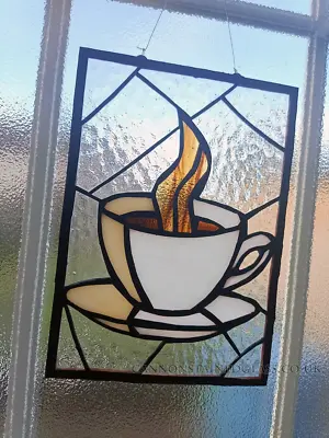 Buy Cup Of Coffee Stained Glass Panel, For Wall, Window Or Suncatcher. Window Hanger • 32£