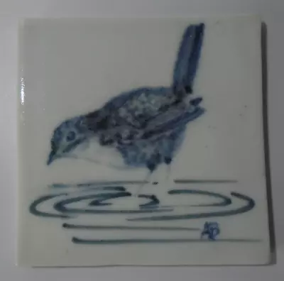 Buy Amanda Brier 4  Porcelain Tile, Blue Wren / Bird; Cornish Studio Pottery • 14.95£