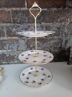 Buy Colclough Bone China Red Roses 3 Tier Cake Stand Afternoon Tea 3 X 6.25  Plates • 10.99£