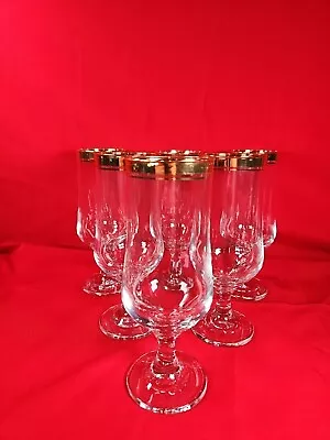Buy Vintage Set Of 6 Clear Cocktail, Beer Glasses With Double Gold Rims Free Postage • 24.99£