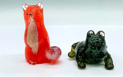 Buy Set Of 2 Paul Miller Langham Glass Animal Figurines, Signed-Fox & Frog • 70.87£