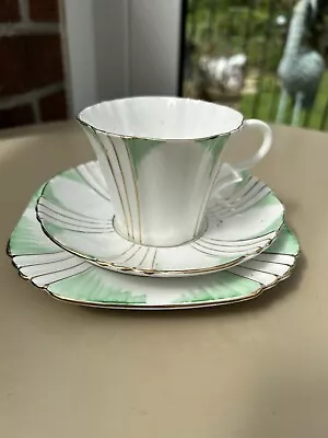Buy Vintage Art Deco, Royal Albert Bone China Tea Trio, Green Cup Saucer Plate • 10£
