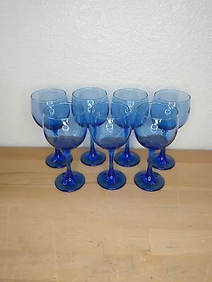 Buy Set Of 7 Libbey Cobalt Blue Glasses Wine Water Goblets  7  10oz • 38£