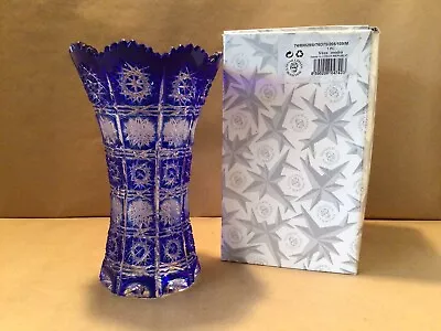Buy Caesar Crystal Bohemian Cobalt Blue Hand Cut To Clear 8” Vase Czech Republic • 220.80£