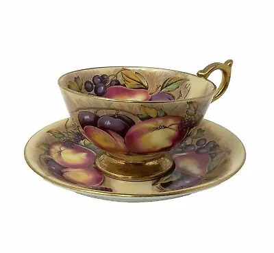 Buy Vintage Aynsley Orchard Fruit Tea Cup & Saucer Green Stamp Gold Gilt • 59.99£