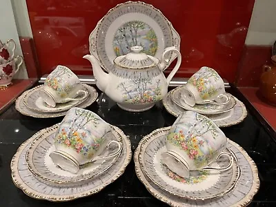 Buy Royal Albert Silver Birch China Tea Set With Tea Pot Very Pretty • 99£