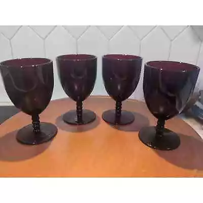 Buy 5.25 Inch Ruby Red Glass Footed Goblets, Set Of Four Vintage Collectible Goblets • 38.43£