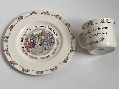 Buy Vintage Bunnykins China Royal Doulton Set Of 2 Christening Gift Plate & Cup • 9.49£