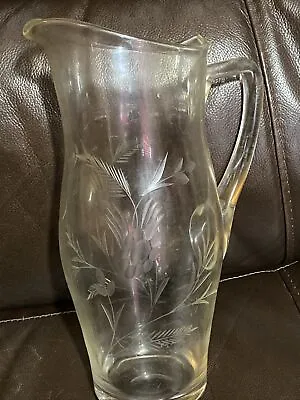 Buy Vintage Clear Glass Jug With Etched Floral Pattern • 10£
