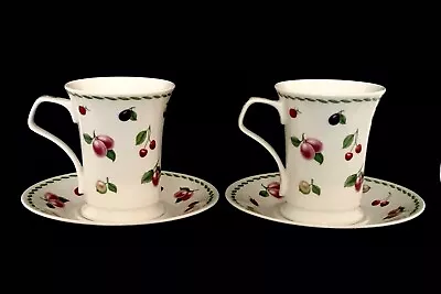 Buy Pair Of Dunoon Evesham Footed Mugs And Saucers Fine Bone China By Clare Roberts • 12.50£