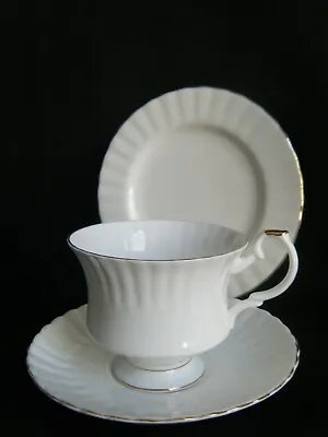 Buy  Alfred Meakin EMPRESS Trio Cup Saucer Side Plate White Gold Fine Bone China B20 • 4.99£