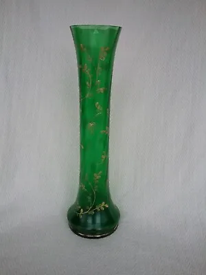 Buy Antique Bohemian Emerald Green Gold Gilt Art Glass Vase • 80£
