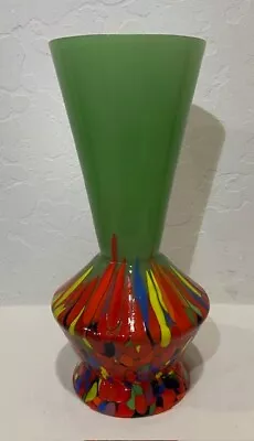 Buy Czech Bohemian 10  Art Deco Angular Bullhorn Splatter Glass Vase Chipped • 41.22£