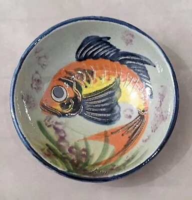 Buy Mid Century Spanish Redware Pottery Bowl Fish Design • 34.99£