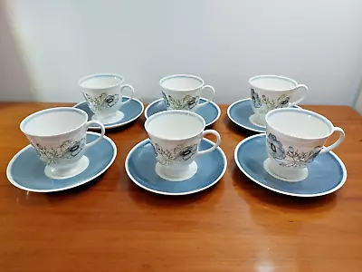 Buy 6 X Wedgwood Glen Mist Pattern By Susie Cooper Teacups & Saucers • 29.95£