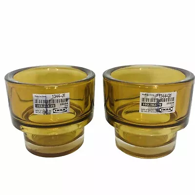 Buy Ikea Thick Amber Glass Tea Light Candle Holders- Set Of 2 • 18.21£